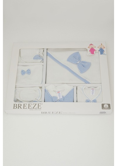 Breeze Erkek Bebek Hastane Çıkışı 10 Lu Sabit Yelekli Fiyonk Aksesuarlı 0-3 Ay , Ekru