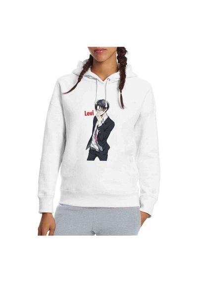 Anime Attack On Titan Baskılı Beyaz Kadın Kapşonlu Sweatshirt (534772313)