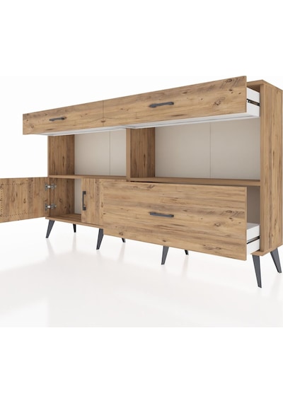 Arges Konsol 2 Raflı 3 Çekmeceli 2 Kapaklı 176x30x99 Çam-çam Çam-çam