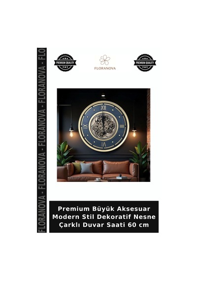 Premium Büyük Aksesuar Modern Stil Dekoratif Nesne Çarklı Duvar Saati 60 Cm Çok Renkli