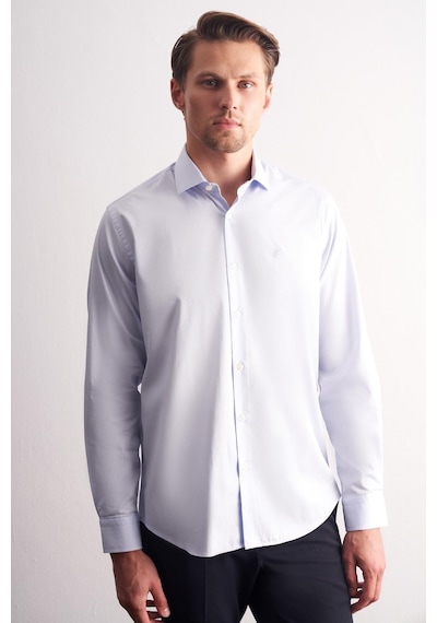 İmza Mavi Yarım İtalyan Yaka Uzun Kol Premium Slim Fit %100 Pamuk Gömlek 1004255197 Mavi