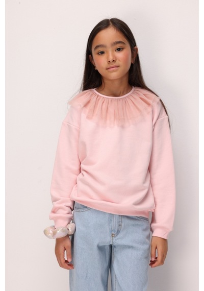 Le Mabelle Pembe Tül Yaka Detaylı Kız Çocuk Sweatshirt - Zora Pembe