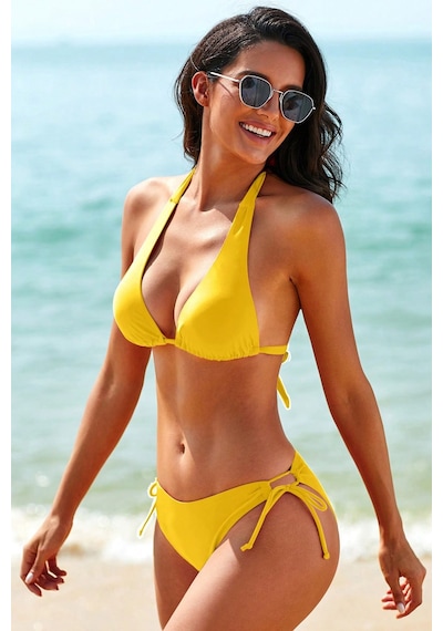 Modadua Kadın Sarı Belden, Boyundan Bağlamalı Ve Ayarlanabilir Külotlu Üçgen Bikini Mayo Takımı
