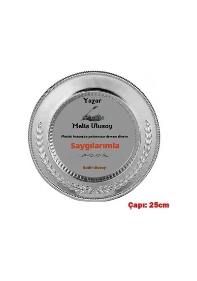 Yazara Hediye Kişiye Özel İsimli Teşekkür Plaketi Gümüş Renk Metal Tabak