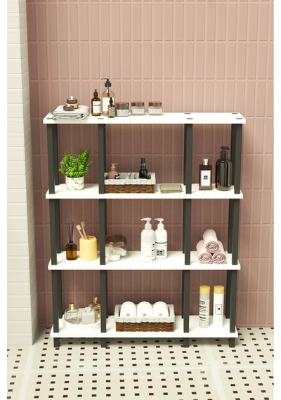Ravina 4 Katlı Banyo Düzenleyici Çok Raflı Banyo Organizeri Çok Amaçlı Banyo Düzenleyici Beyaz