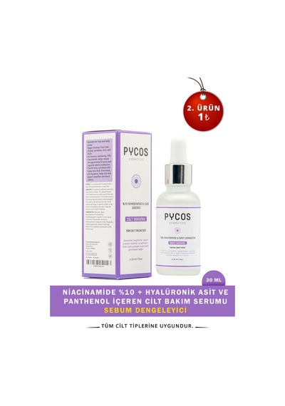 Pycos Cosmetıcs Niacinamide %10 + Hyalüronik Asit Ve Panthenol İçeren Cilt Bakım Serumu 30 Ml, Sebum Dengeleyici