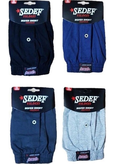 Erkek Mavi Düğmeli Havlu Boxer 3 Adet Çok Renkli