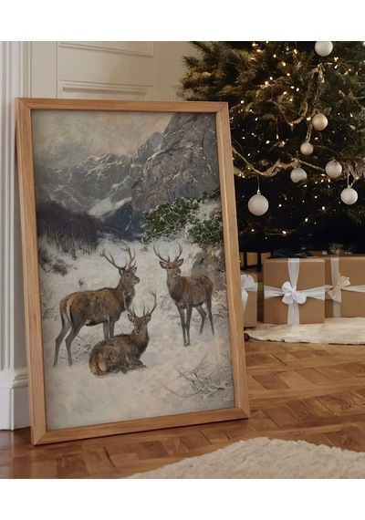 Çerçevesiz Poster Dağ Geyikleri Sanat