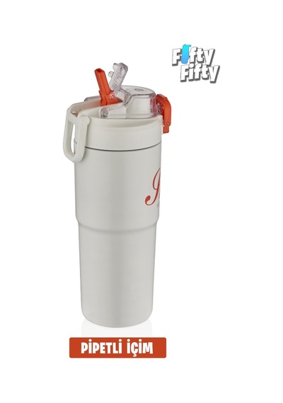Shotay 750 Ml Tek Kapak Çift Kullanım Pipetli/rahat Içim Çelik Su