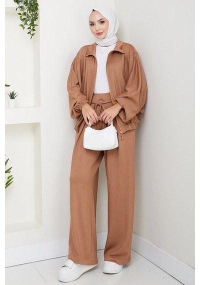 Bestenur Fermuarlı Oversize Takım 1595 - Vizon Vizon