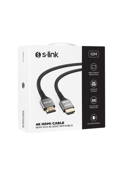 S-lınk Slx-hd4k10, 4k Uhd, Hdmı V2.0, 10mt. 30hz. Metal Uçlu, Kablo Tek Renk