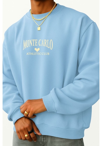 Benroma 3 İplik Penye Monte Carlo Baskılı Unisex Sweatshırt Bebe Mavisi