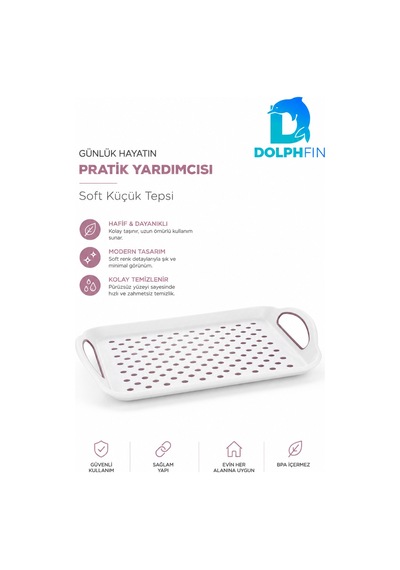 Soft Küçük Boy Kulplu Plastik Servis Tepsisi Nokta Desenli Beyaz Pudra Bpa İçermez Karışık Renk Gönderimi