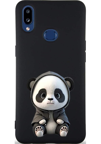 Samsung Galaxy A10s İle Uyumlu Sevimli Panda 0214d Tasarımlı Siyah Lansman Kılıf Çok Renkli