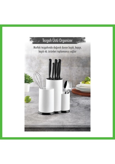 Vaveni Tezgah Üstü Beyaz Kaşıklık & Bıçaklık & Kepçelik & Organizer Arz