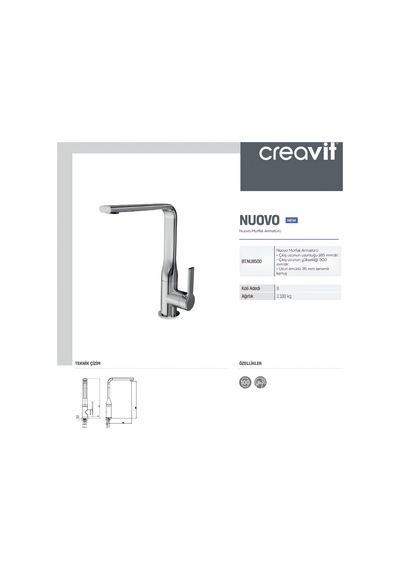 Creavit Nuovo Lavabo Banyo Eviye Bataryası 3'lü Set NU1600-NU2500-NU8500 Krom