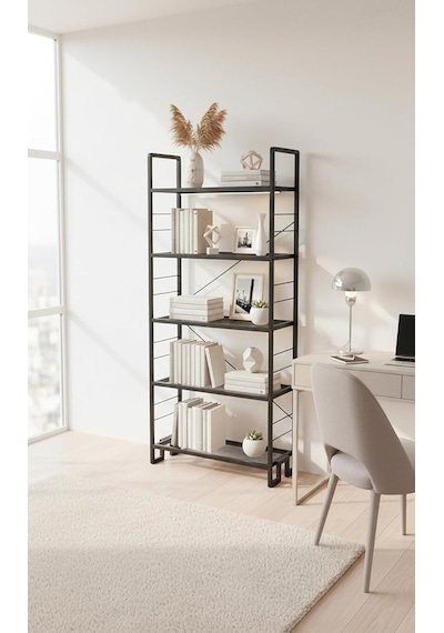 Dekoratif Siyah Metal Kitaplık 5 Raflı Çok Amaçlı Stand Salon Ve Çalışma Odası Düzenleyici Çok Renkli Dekoratif Siyah Metal Kitaplık 5 Raflı Çok Amaçlı Stand Salon Ve Çalışma Odası Düzenleyici Çok Renkli