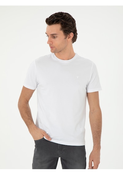Beyaz Slim Fit Bisiklet Yaka Merserize Basic T-shirt 15841036