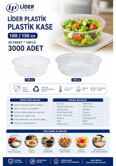 Ankara Lider Sup Kase 100-150 Cc 30 Paketx100'lü 3000 Adet