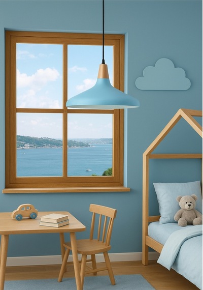 Mylights Tekli Metal Sarkıt Avize Bebe Mavisi Erkek Çocuk Odası Çalışma Odası Masaüstü Mavi