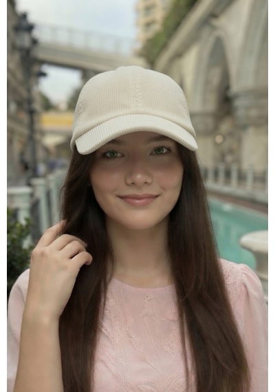 Mollycrush Kadın Mevsimlik Fitilli Kadife Krem Şapka Günlük Ayarlanabilir Beyzbol Kep Krem