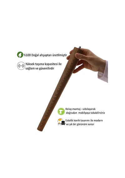 4 Adet Ahşap Ayak 50 Cm Ceviz M8 Civatalı Bağlantı Aparatlı Mobilya Tabure Sehpa Masa Destek Ayağı Ceviz