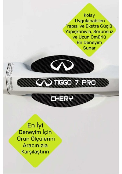 Chery Tiggo 7 Pro Kapı İçi Koruma Seti Tiggo 7 Pro Serisine Uygun Karbon Desenli Şık Beyaz Yazılı Tasarım
