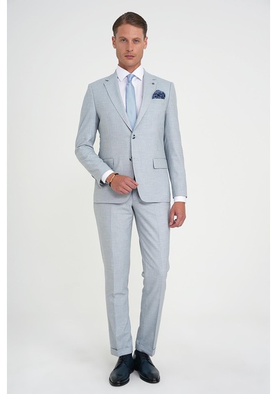 Efor Slim Fit Çift Yırtmaç Esnek Yün Mavi Takım Elbise Tk 918 Mavi