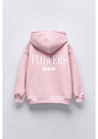 Kız Çocuk Lifes Garden Baskılı Kapüşonlu Manşetli Sweatshirt Pembe
