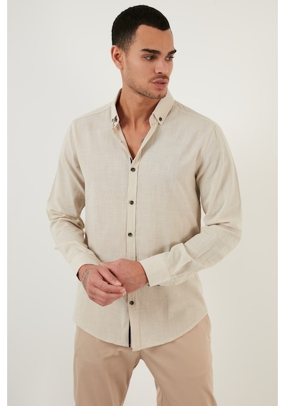 Buratti Pamuklu Regular Fit Düğmeli Yaka Erkek Gömlek Cf20S111871 Taş