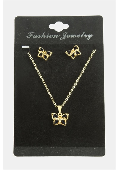 Kelebek Zirkon Taşlı Set Kolye Çok Renkli 88137622