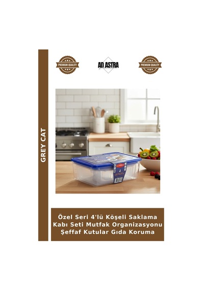 Özel Seri 4'lü Köşeli Saklama Kabı Seti Mutfak Organizasyonu Şeffaf Kutular Gıda Koruma Çok Renkli