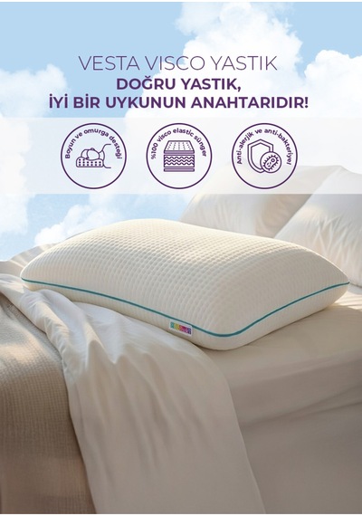 Ortopedik Tombul Visco Yastık - Vesta Serisi Beyaz