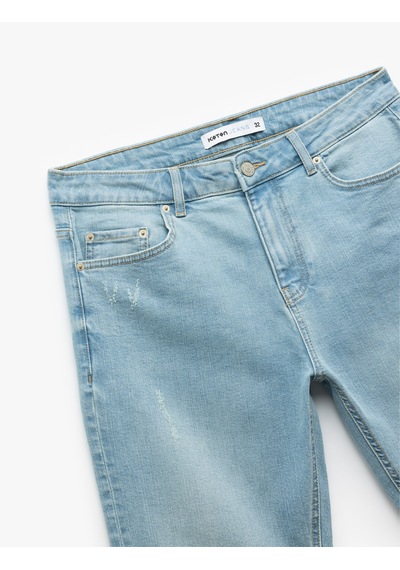 Koton Pamuklu Katlamalı Paça Bermuda Slim Fit Denim Şort Bleach 5sam40001ıd Açık Mavi