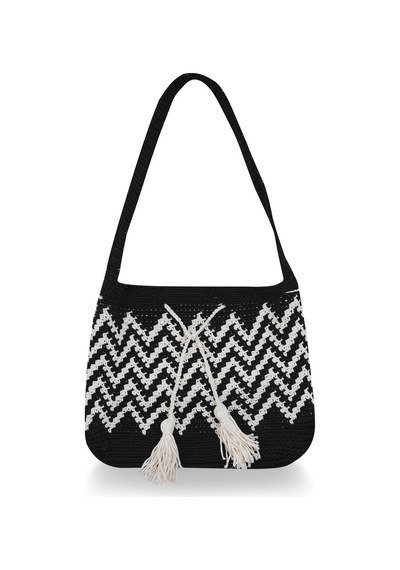 Peraluna Mia Bag %100 Pamuklu El Yapımı Kadın Triko Çanta Siyah/ekru - Siyah/ekru Ekru - Siyah