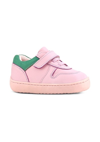 Rakerplus Bob Hakiki Deri Pembe Yeşil Barefoot Cırtlı Lastikli Bebek Sneaker Ayakkabı Pembe