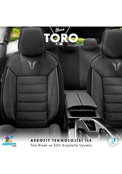 Toro Design Ortopedik Ekstra Destekli Oto Koltuk Kılıfı Özel Pamuklu Kumaş Tam Set - Siyah-gri Standart