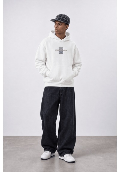 Respire Erkek Sky Patch Detaylı Oversize Hoodie Ekru