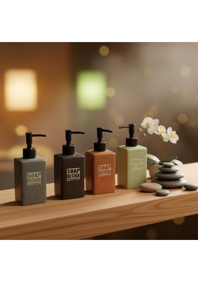 500ml Seramik Sıvı Sabunluk, Mat Taş Dokulu Ve Kare Tasarım, Siyah Pompalı Banyo Ve Mutfak Deterjan Dispenser 1 Adet - Asorti/karışık Renk Gönderilir 000 Açık Krem