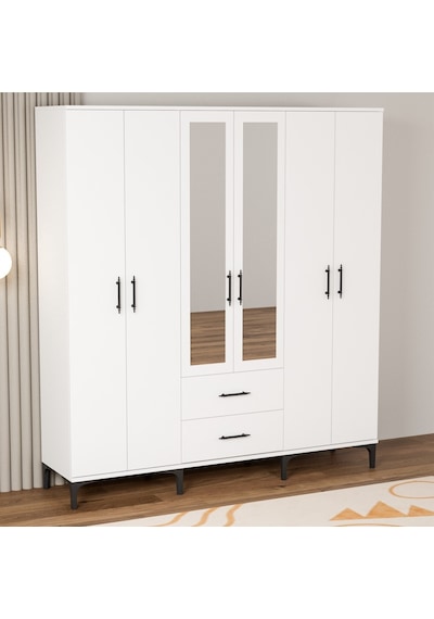 Garaj Home Doğa 6 Kapaklı 2 Çekmeceli Aynalı Dolap - Beyaz