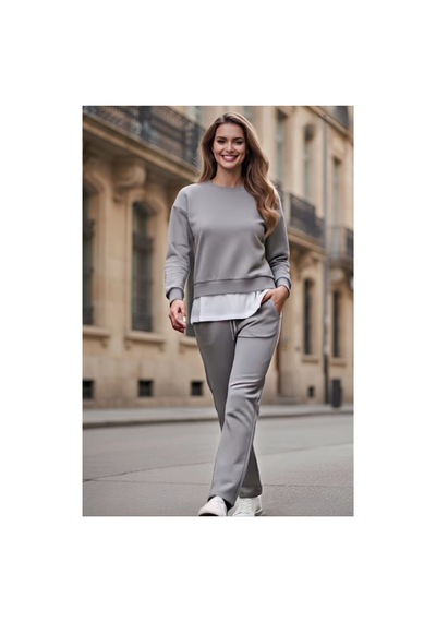 The Kadın Basic Bisiklet Yaka Etek Ucu Detaylı Sweatshirt Ve Pantolon Eşofman Takımı- Siyah/melanj/gri Gri The Kadın Basic Bisiklet Yaka Etek Ucu Detaylı Sweatshirt Ve Pantolon Eşofman Takımı- Siyah/melanj/gri Gri