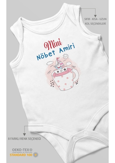 Mini Nöbet Amiri Baskılı Bebek Zıbını Çıtçıtlı Body %100 Pamuk Sıfır Kol Beyaz