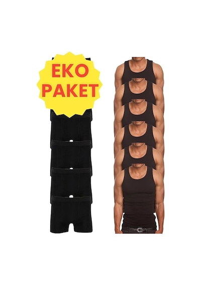 Mood Agenda Erkek Eko Set 6 Adet Atlet 6 Adet Boxer Siyah Siyah