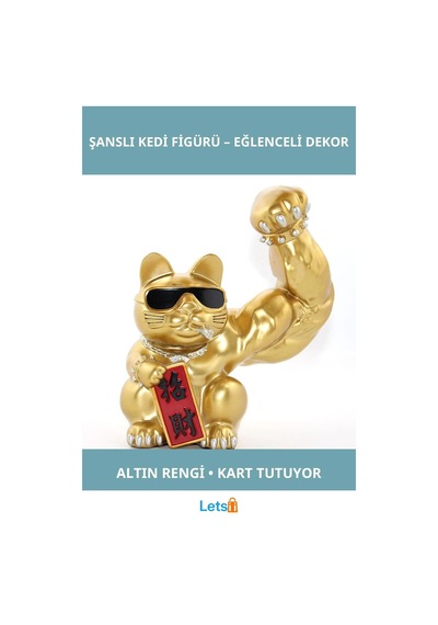 Altın Renkli Polyester Şanslı Kedi Figürü Elinde Şans Kartı Ve Sigara İle Dekoratif Aksesuar 1 Adet