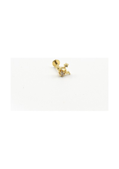 Kanatlı Yıldız Tragus Piercing Gold, Zirkon Taşlı, Anti Alerjik, Çelik Barlı, 8 Mm Çok Renkli