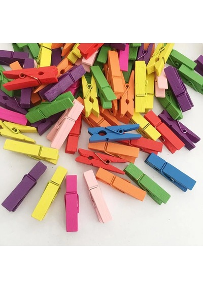 Mini Renkli Mandal 2.5 Cm Küçük Renkli Mandal 100 Adet Ahşap Çok Renkli