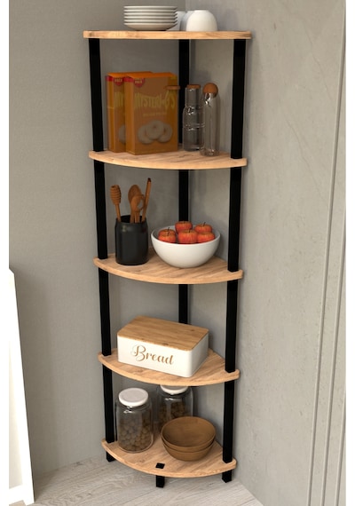 Gusto 5 Katlı Mutfak Rafı Çok Amaçlı Mutfak Düzenleyici Dekoratif Mutfak Raf Ünitesi Ve Organizer - Meşe Meşe