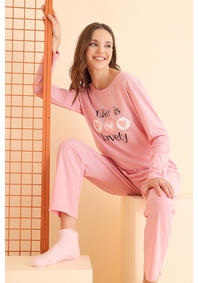 Nbb Kadın Somon Life İs Lovely Pijama Takımı Somon