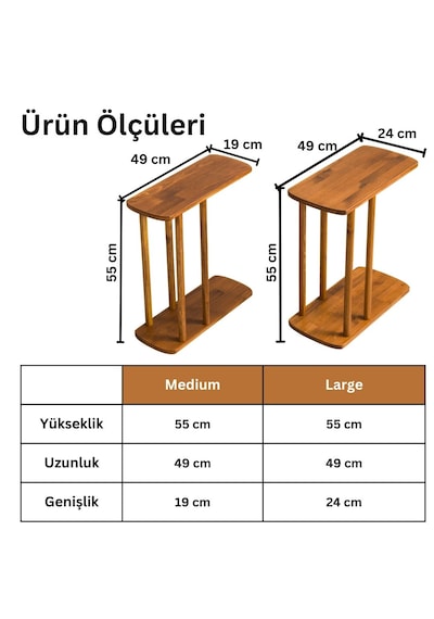 Furnirem Masif Çam Ahşap Modern C Sehpa Koltuk Yanı Yan Sehpa 49x24x55 Cm Meşe