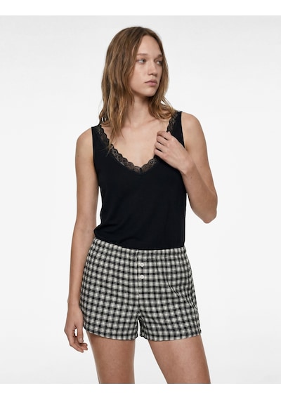 Koton Beli Lastikli Rahat Kesim Düğme Detaylı Şort Pijama Altı Siyah Ekose 6slk80047mw